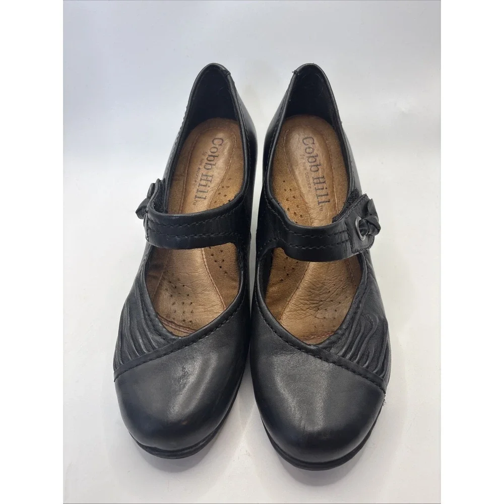 Cobb Hill by New Balance Ruched Black Leather Mary Jane Heel Women's Size 7